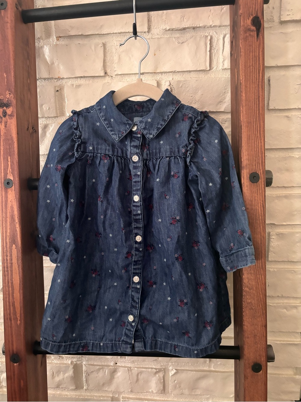 Girls' Denim floral Button-Up Dress